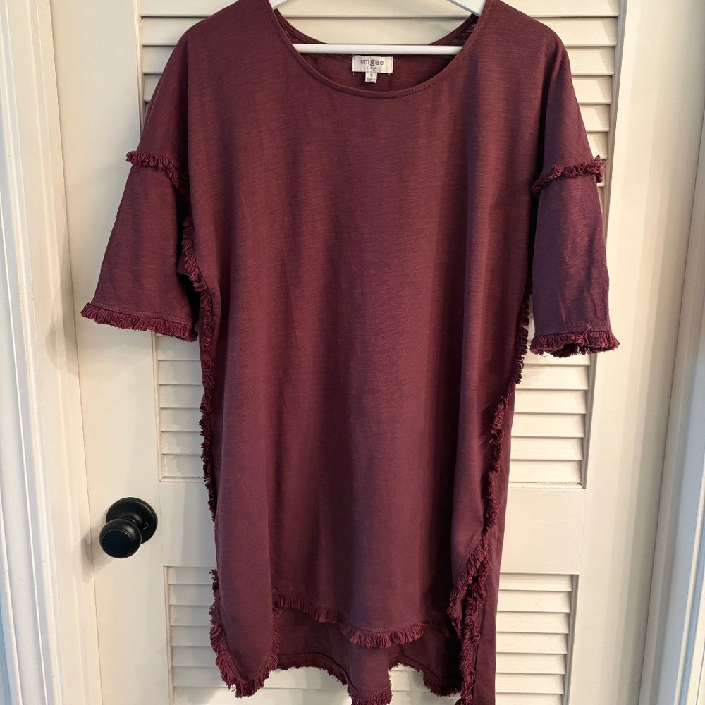 Umgee Raw Hem Burgandy Tunic Top Size S